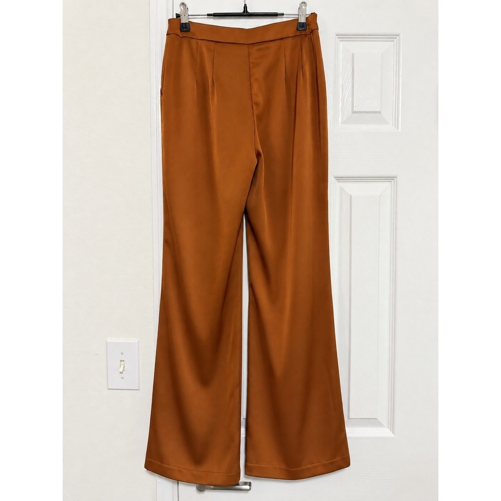 Skies Are Blue Rust Satin Like Wide Leg Trouser Pants High Rise NWT XS - Picture 3 of 5